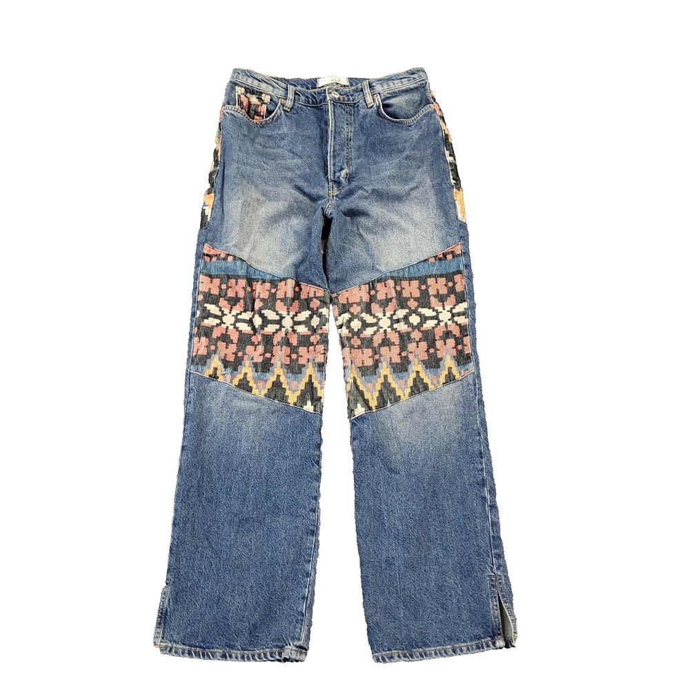 We‎ The Free Jeans Womens 29x29 Southwestern Aztec Patchwork Denim Straight Boho